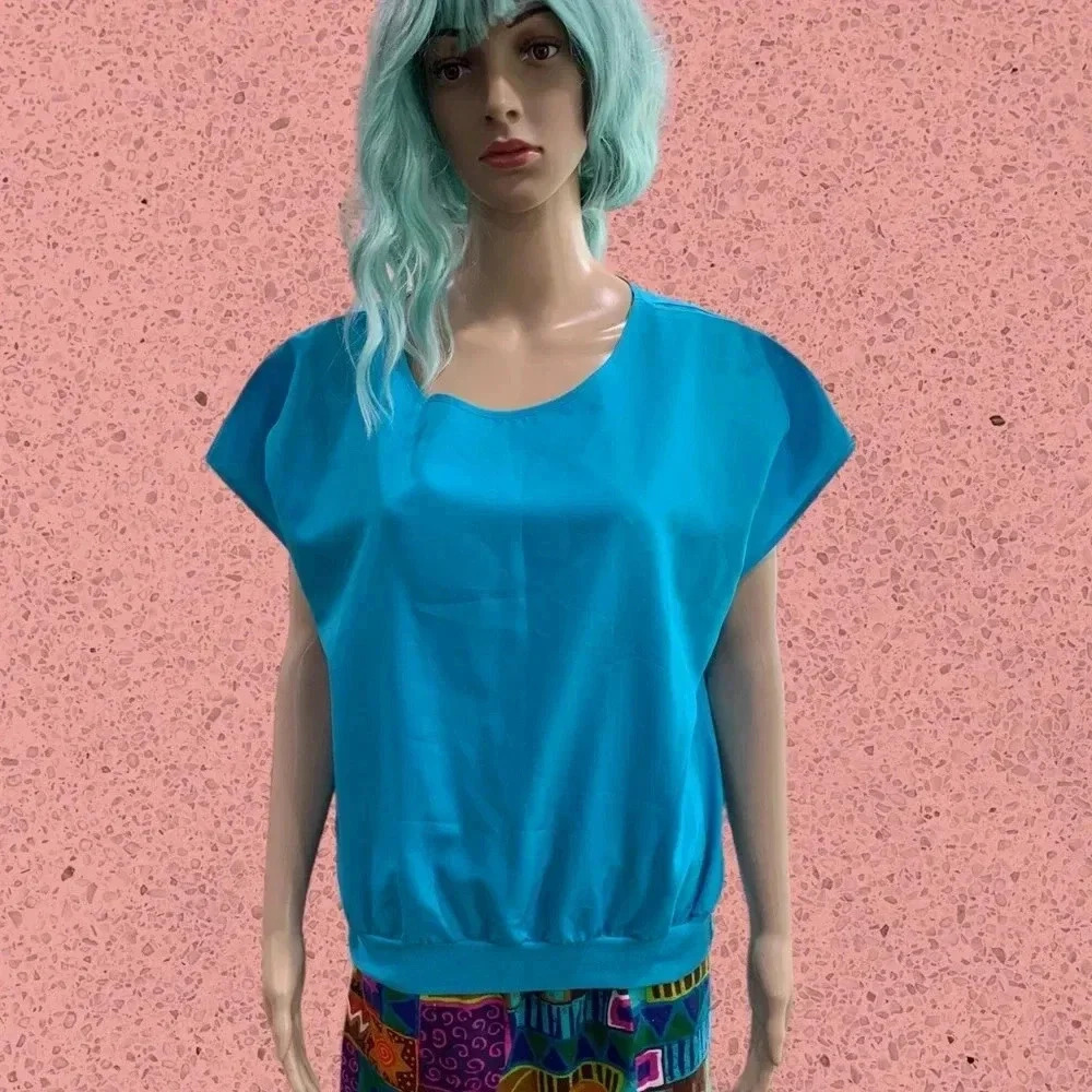 Sky blue oversized bubble baggy 80’s Lightweight Short Sleeved Top Large
